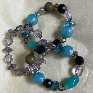 Handcrafted Turquoise and Lavender Beaded Stretch Bracelet - Women Jewelry